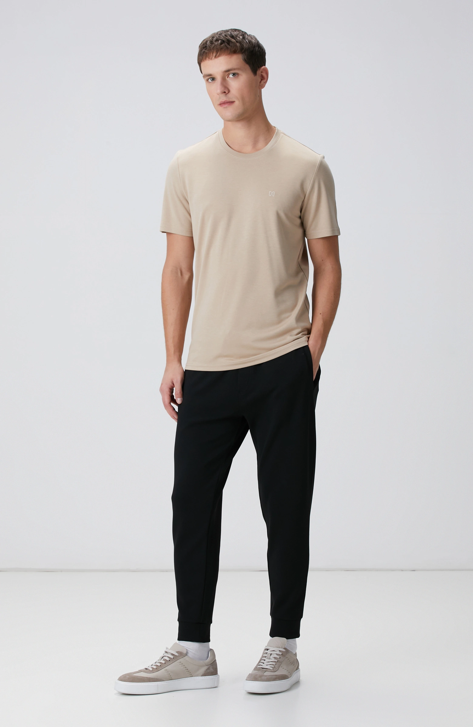 8683798803576_3 Bisiklet Yaka Bej T-Shirt Erkek - Görsel 3