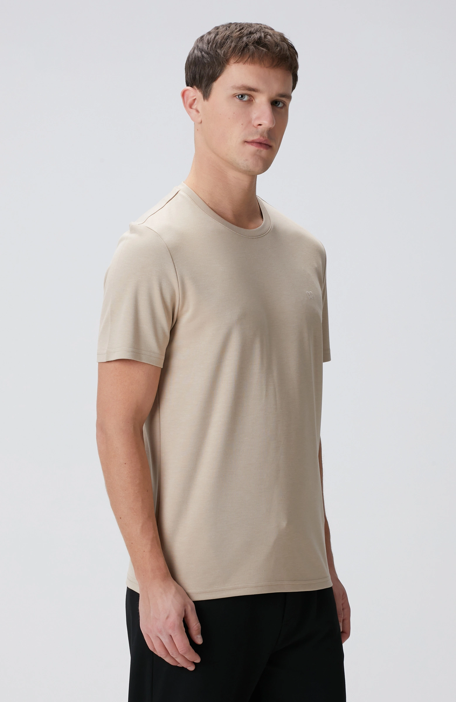 8683798803576_4 Bisiklet Yaka Bej T-Shirt Erkek - Görsel 4