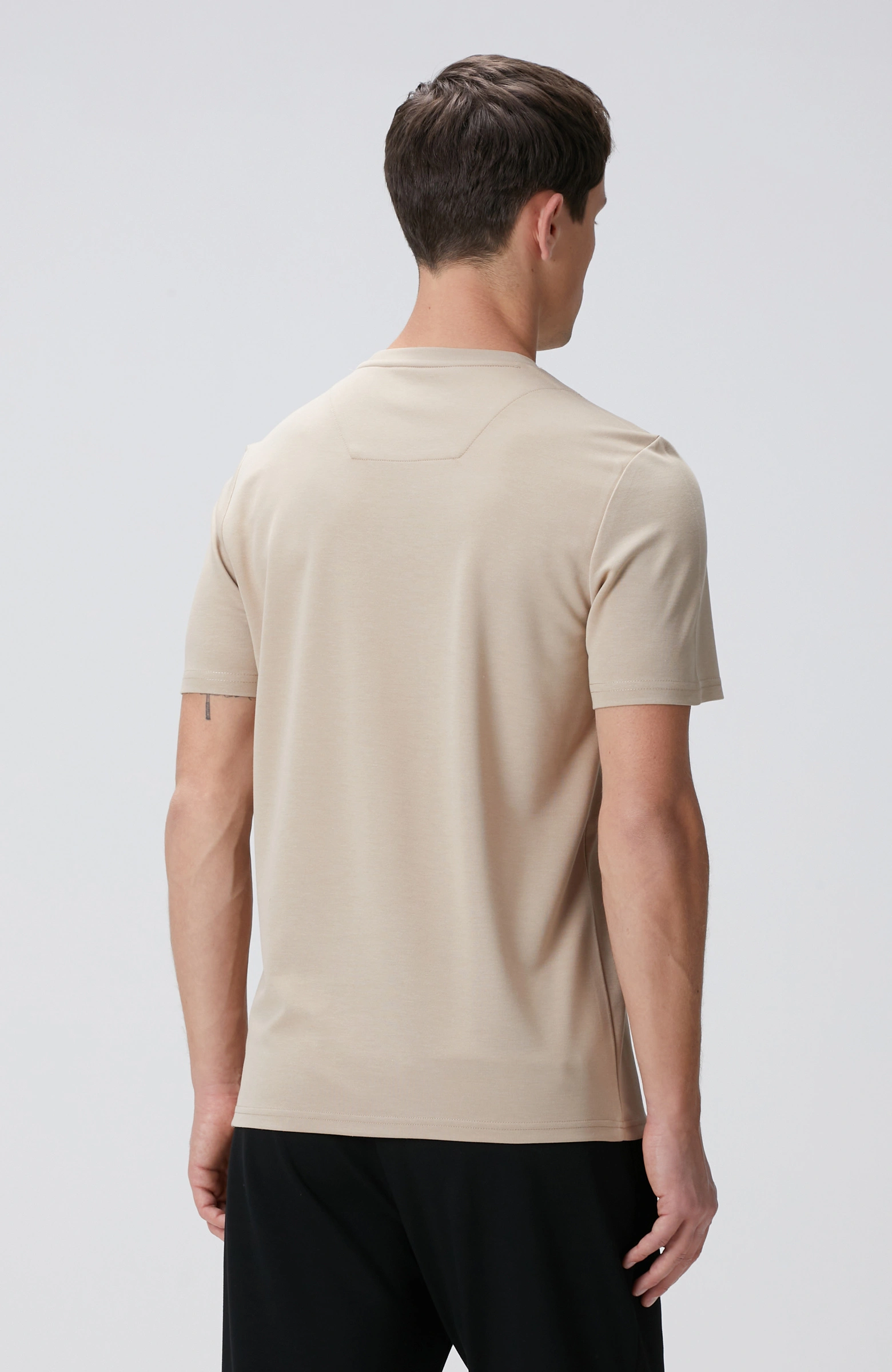 8683798803576_5 Bisiklet Yaka Bej T-Shirt Erkek - Görsel 5