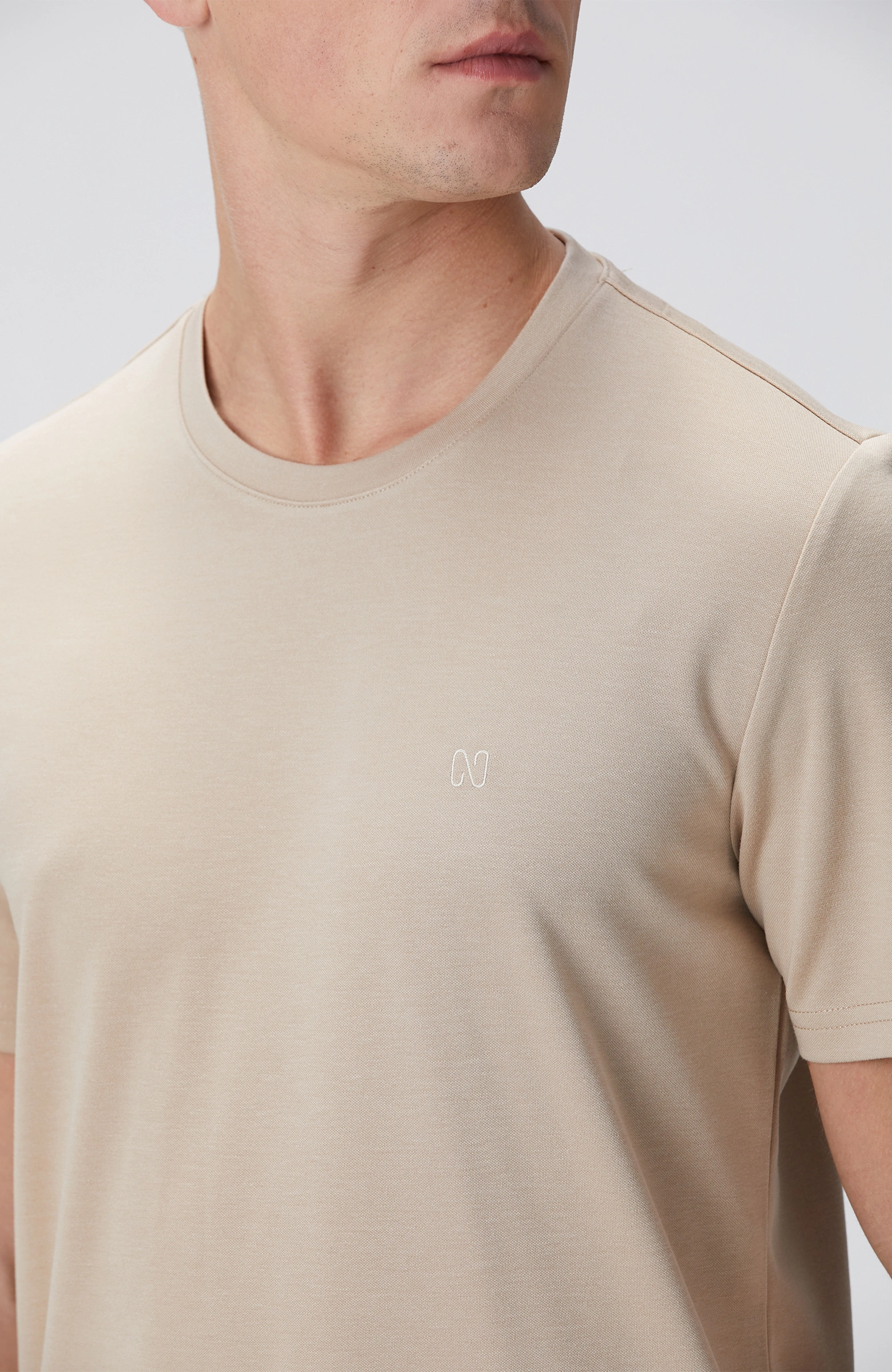 8683798803576_6 Bisiklet Yaka Bej T-Shirt Erkek - Görsel 6