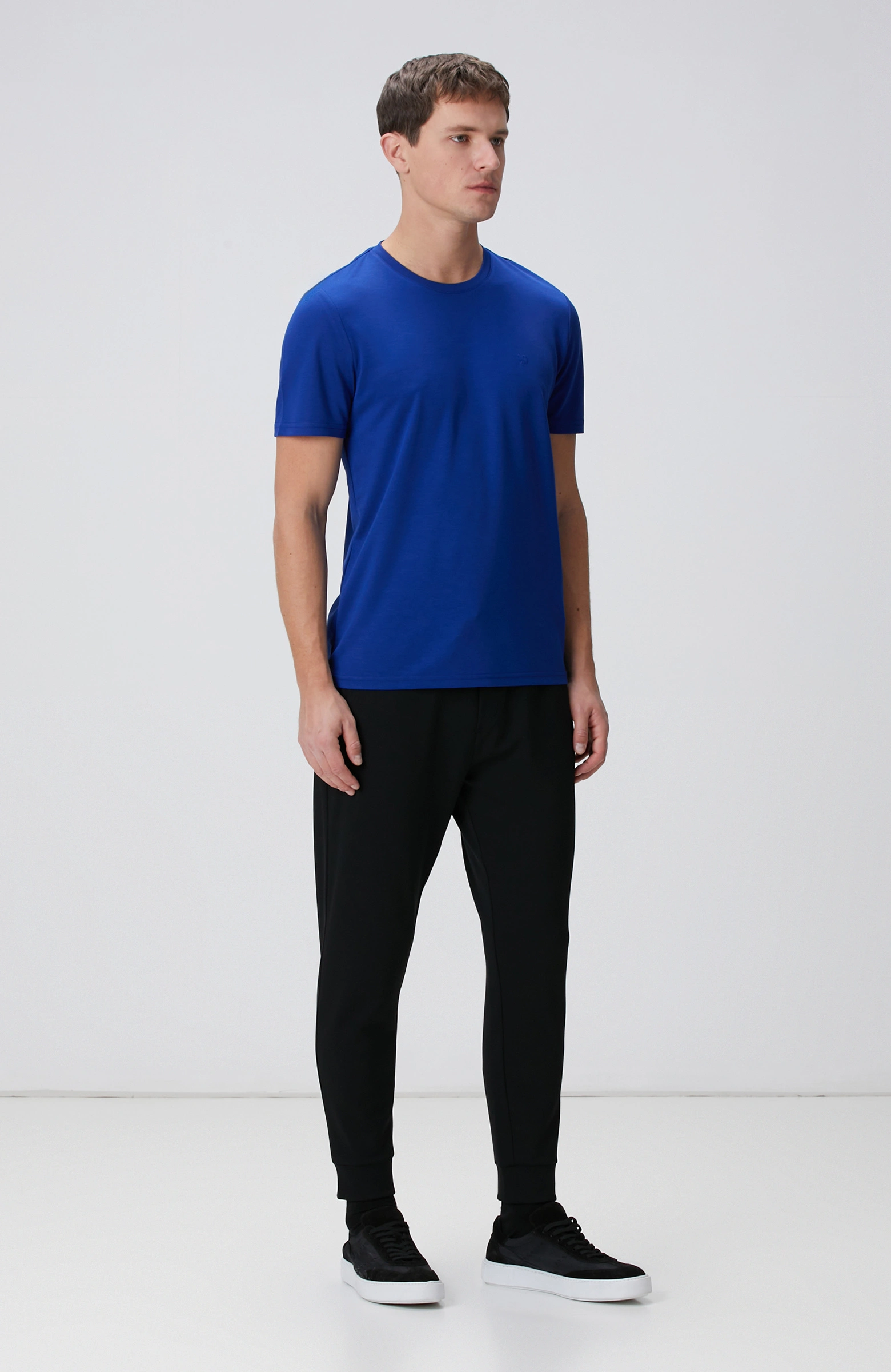 8683798803620_3 Bisiklet Yaka Saks Mavi T-Shirt Erkek - Görsel 3