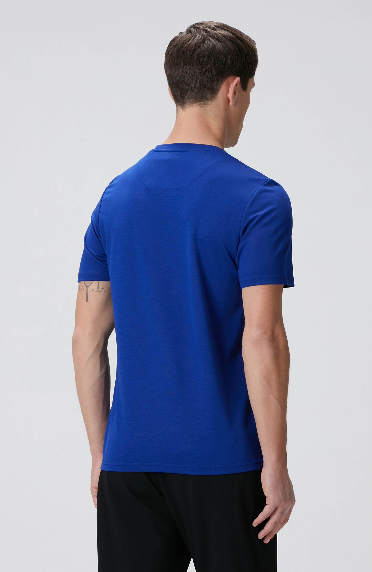 8683798803620_5 Bisiklet Yaka Saks Mavi T-Shirt Erkek - Görsel 5