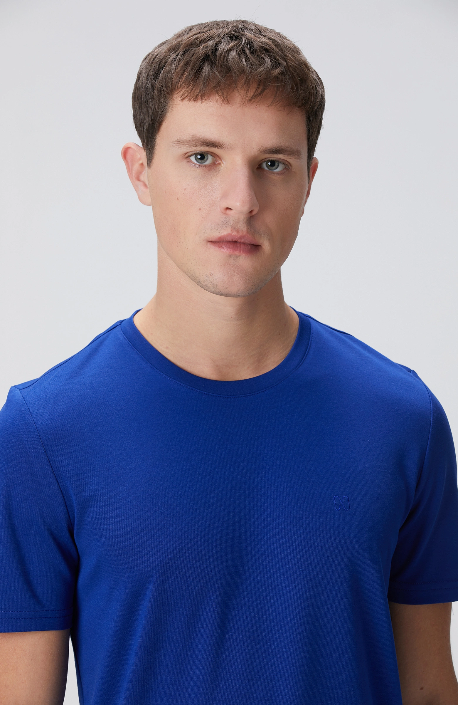 8683798803620_6 Bisiklet Yaka Saks Mavi T-Shirt Erkek - Görsel 6