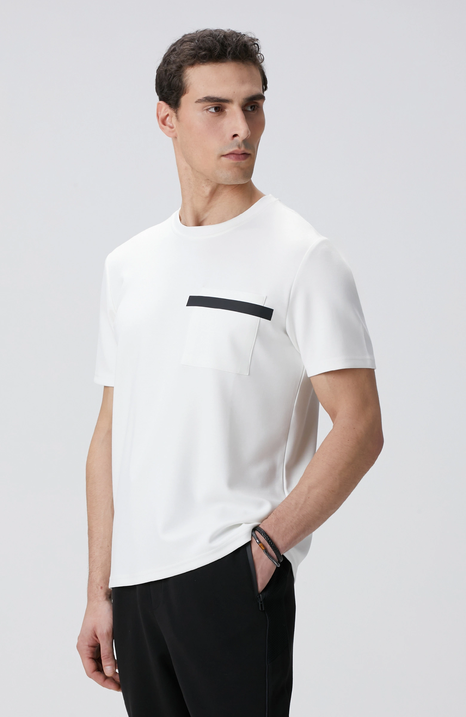 8683798803873_4 Bisiklet Yaka Beyaz Çizgi Detaylı T-Shirt Erkek - Görsel 4