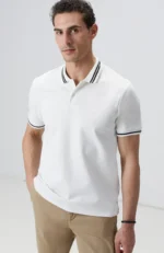 Kırık Beyaz Polo Yaka Örme T-Shirt - Görsel 12