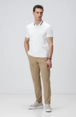 Kırık Beyaz Polo Yaka Örme T-Shirt - Görsel 13