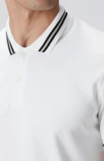 Kırık Beyaz Polo Yaka Örme T-Shirt - Görsel 3