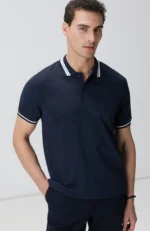 Polo Yaka Örme T-Shirt Siyah Erkek - Görsel 2
