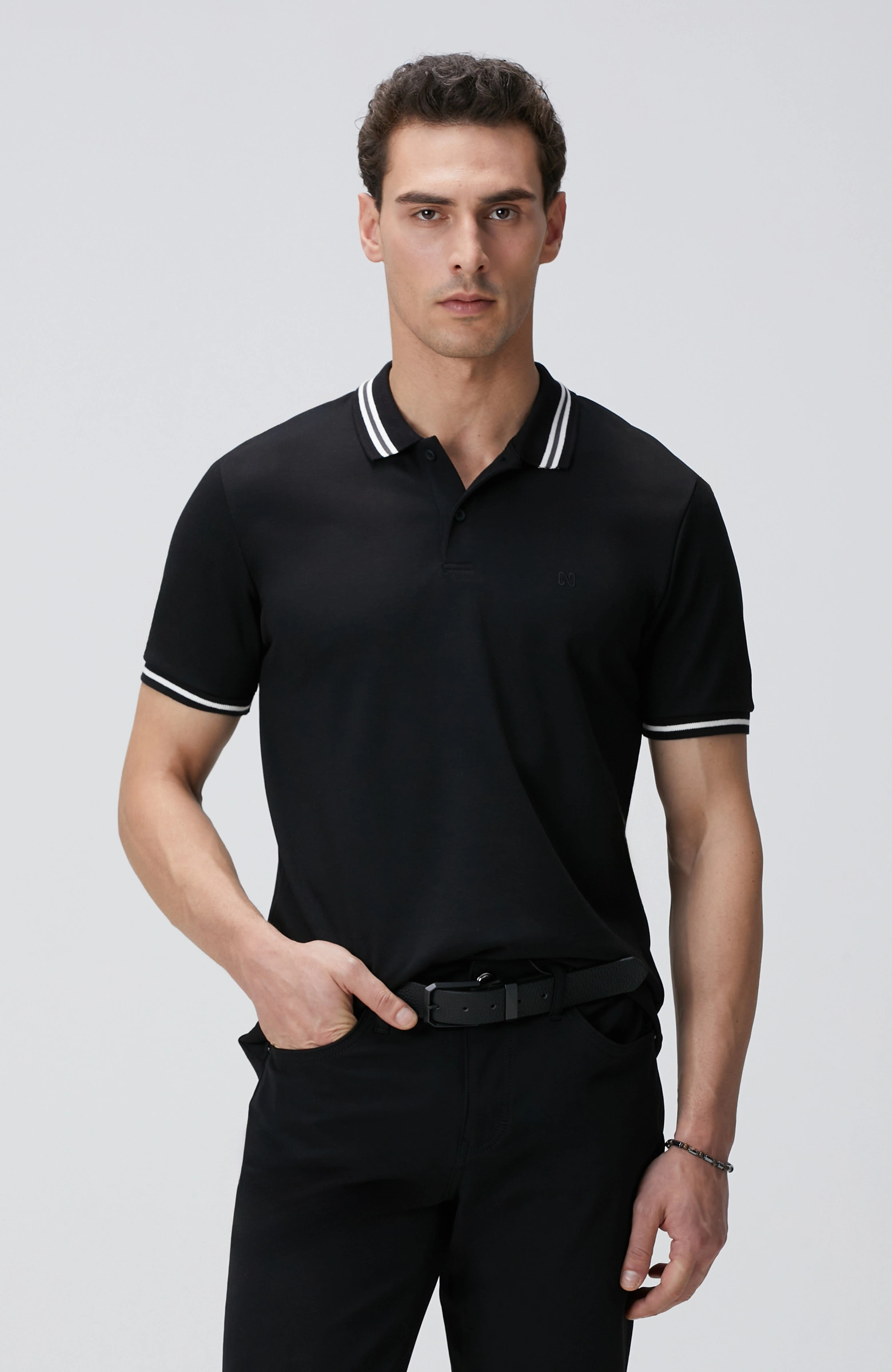 8683798804078_1 Polo Yaka Örme T-Shirt Siyah Erkek - Görsel 6