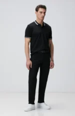 Polo Yaka Örme T-Shirt Siyah Erkek - Görsel 8