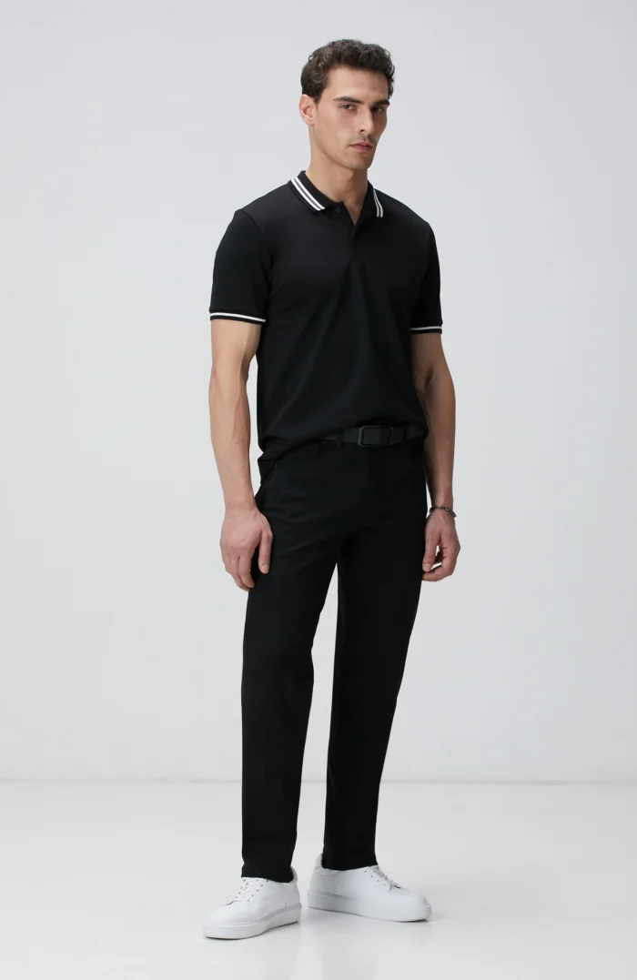 Polo Yaka Örme T-Shirt Siyah Erkek - Görsel 8