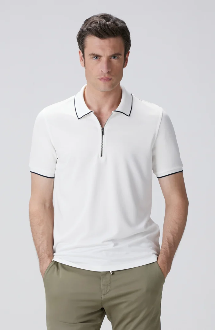 Kırık Beyaz Polo Yaka Örme T-Shirt - Görsel 4