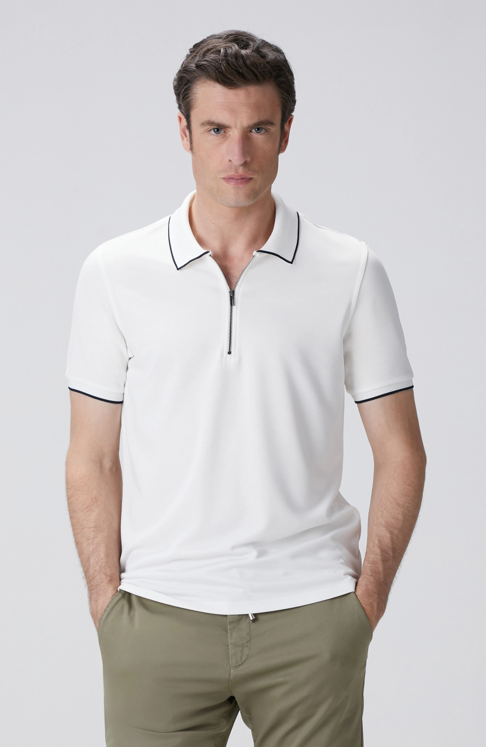 8683798804276_1 Kırık Beyaz Polo Yaka Örme T-Shirt - Görsel 4