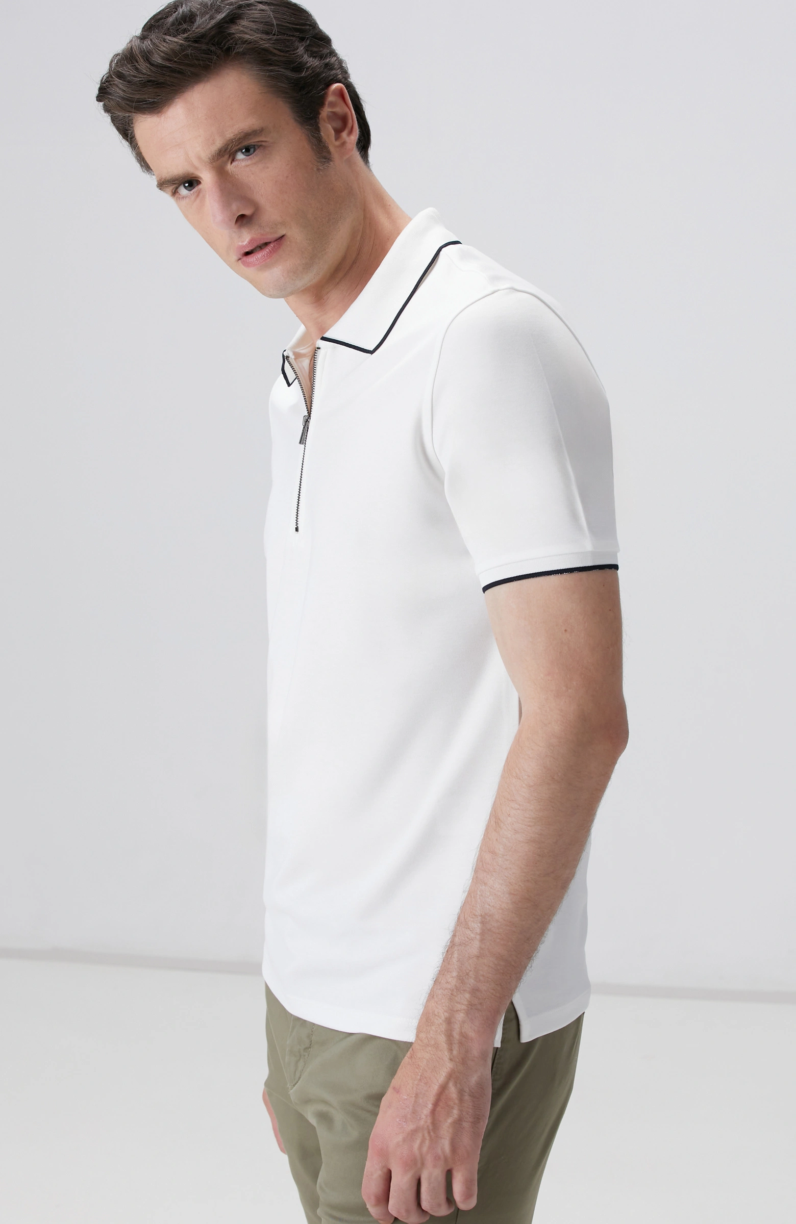 8683798804276_2 Kırık Beyaz Polo Yaka Örme T-Shirt - Görsel 5