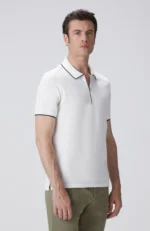 Kırık Beyaz Polo Yaka Örme T-Shirt - Görsel 6