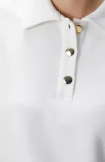 Kırık Beyaz Sweatshirt Kısa Kol Düğmeli Kadın - Görsel 2